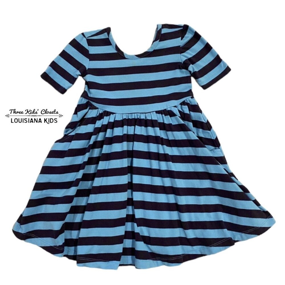 Hanna Andersson Sz 90 (3) Blue & Navy Striped Twirl Dress